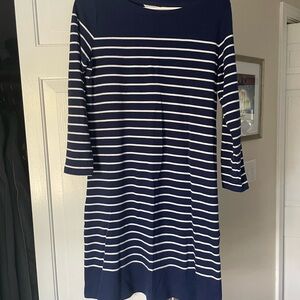 Vineyard Vines Blue and White Knee-Length 3/4 Sleeve Shirt Dress